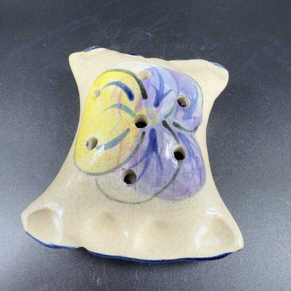 TB Pots Pottery Flower Frog Holder Hand Painted Made In Maine Stoneware Vintage - Picture 14 of 15